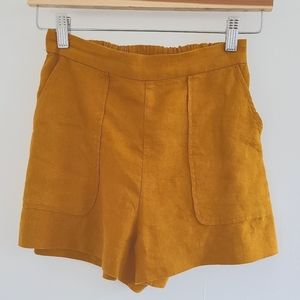Aritzia Linen Mustard High-Waisted Shorts